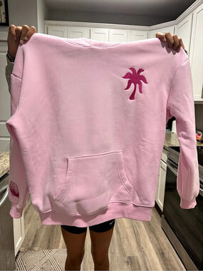 Pink Palm Puff Hawaii Hibiscus Hoodie Pink